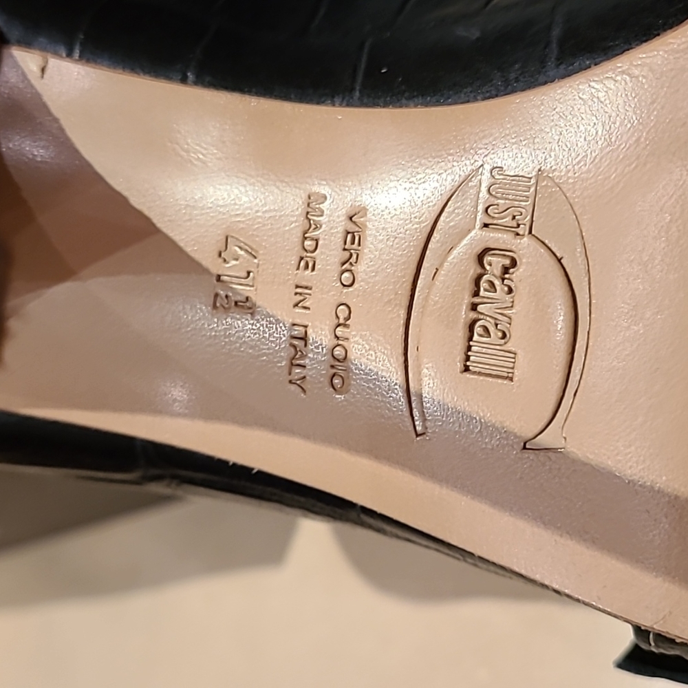 Just Cavalli sandals size 41.5 black printed leather metal logo accessories - Picture 8 of 13